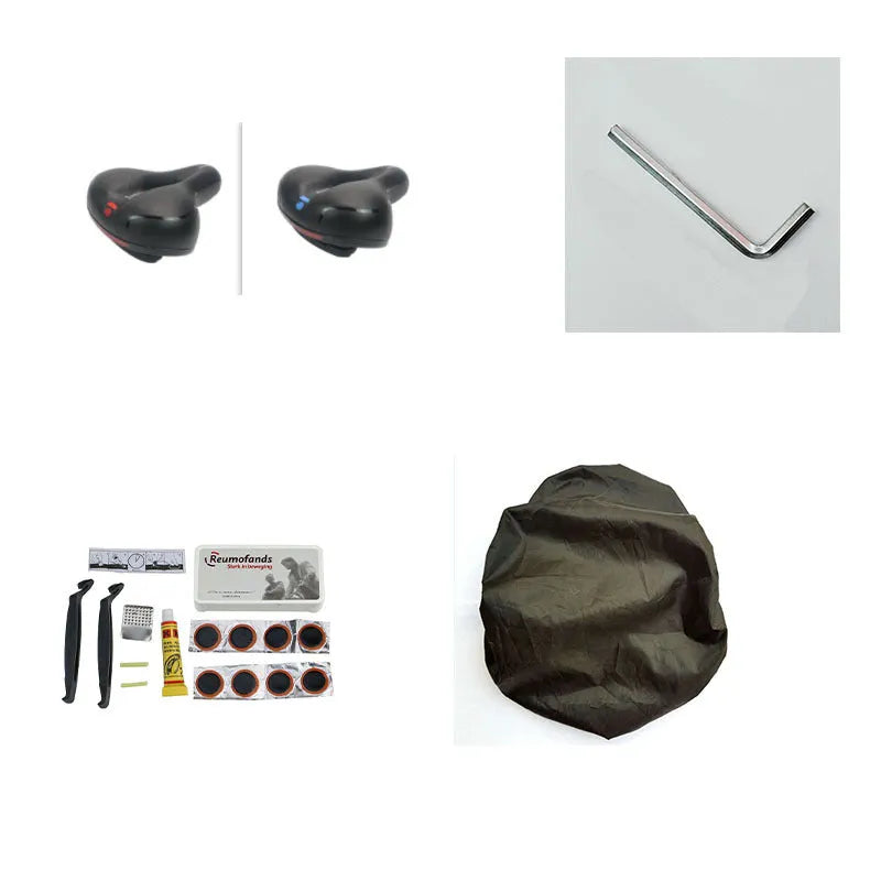 Thickened soft bicycle saddle cushion with PU leather cover, waterproof cover, wrench and tyre patches.