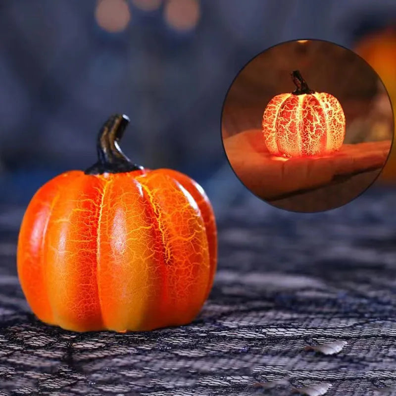 Resin Halloween pumpkin lantern with LED candle light in short, medium, and long size options