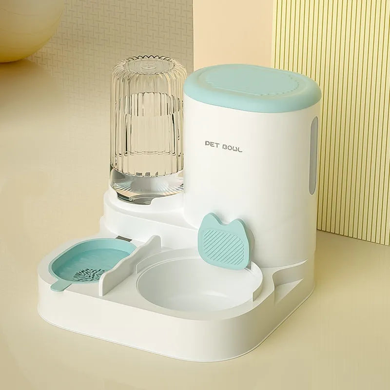 Cat automatic feeding water fountain with integrated double bowl design in 27x27x24cm size