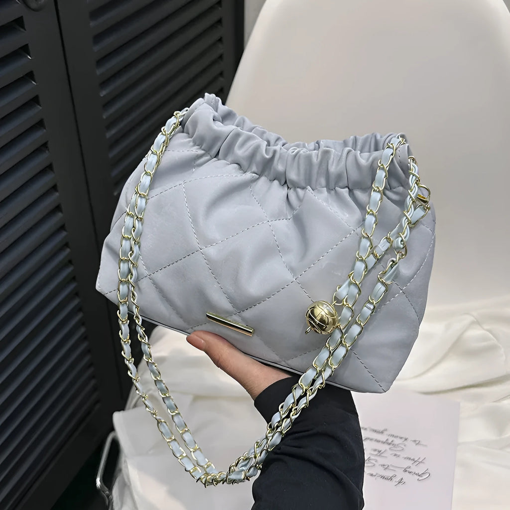 Fashion rhombus chain shoulder messenger bag in white PU soft synthetic leather with chain strap