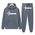 Gothic punk sweater two-piece set with hoodie and trousers in light gray white letters, cotton blend fabric