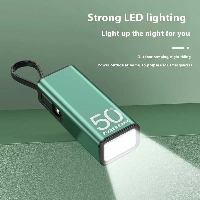 Mini power bank 5000 mAh with alloy shell and LED flashlight in dark green