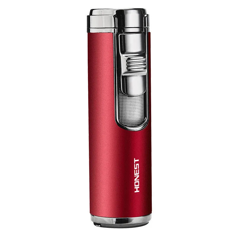 Cylindrical metal inflatable four-straight cigar lighter in zinc alloy, 89x26x28mm, available in five colours