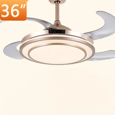 Full spectrum LED ceiling fan chandelier with invisible ABS blades in gold finish