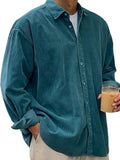 Men's casual loose corduroy shirt jacket solid colour autumn winter thick cardigan in gray, black, white, khaki, green, peacock green, navy blue