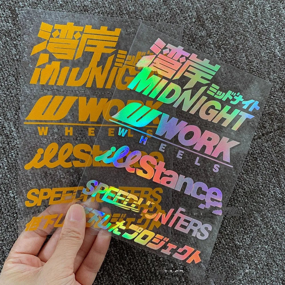 Motorcycle reflective safety sticker measuring 16cm by 11cm in PET material with seven colour options