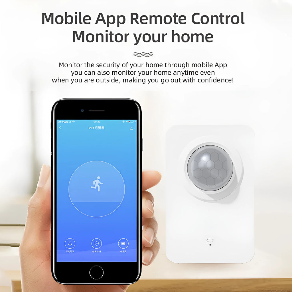Graffiti Smart WiFi PIR human body infrared detector motion sensor anti-theft alarm on a white wall
