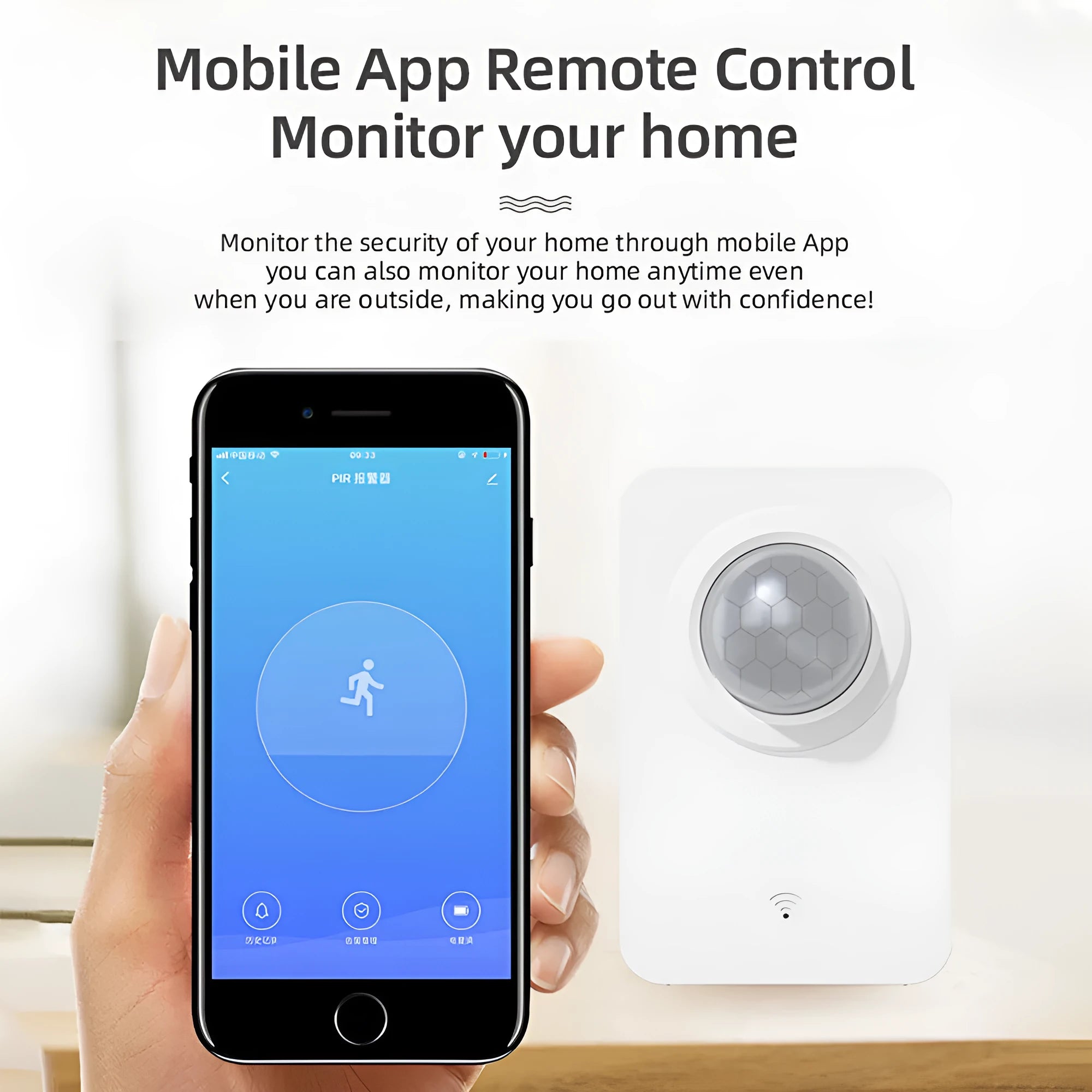 Graffiti Smart WiFi PIR human body infrared detector motion sensor anti-theft alarm on a white wall