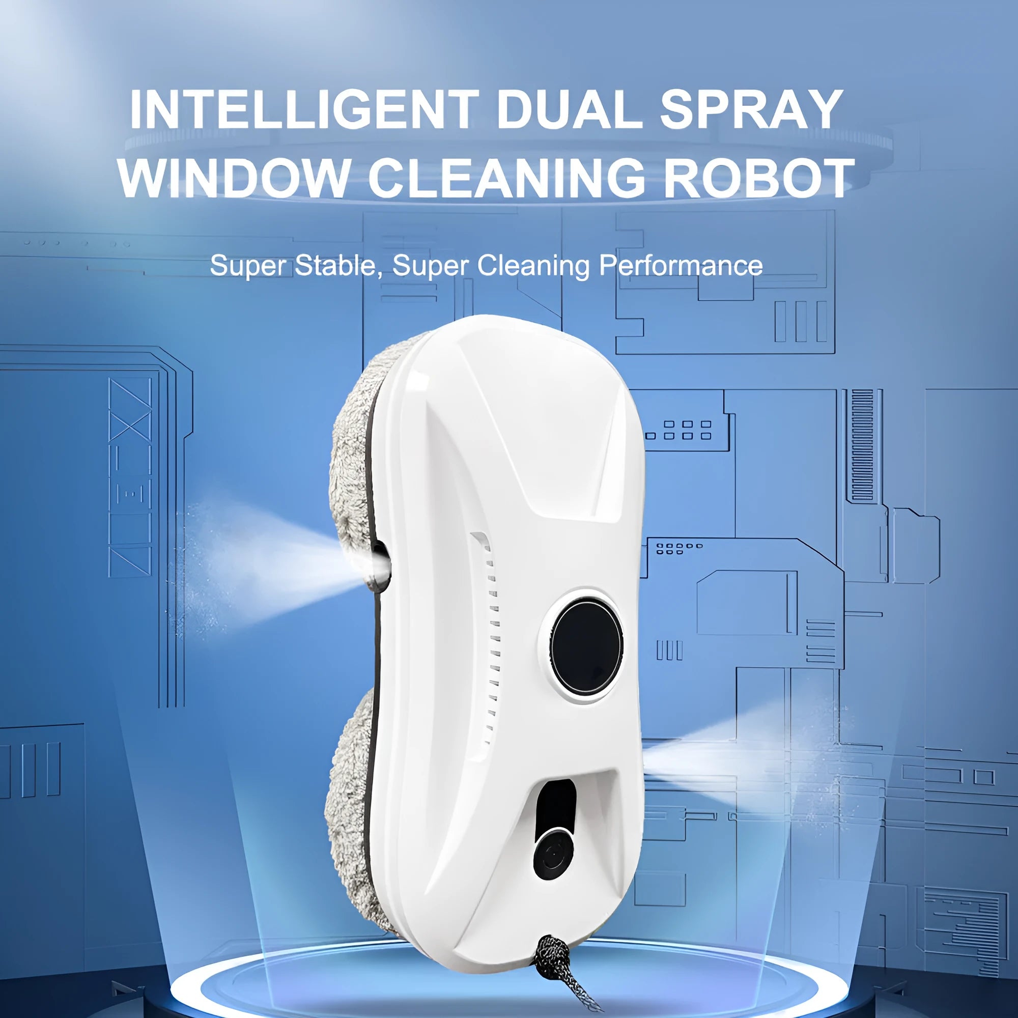 White two-way water spray glass cleaner on a table, compact and portable with a simple design.
