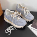 Women's height increasing insole Cortez platform shoes in apricot, white background, front lace-up sneaker style