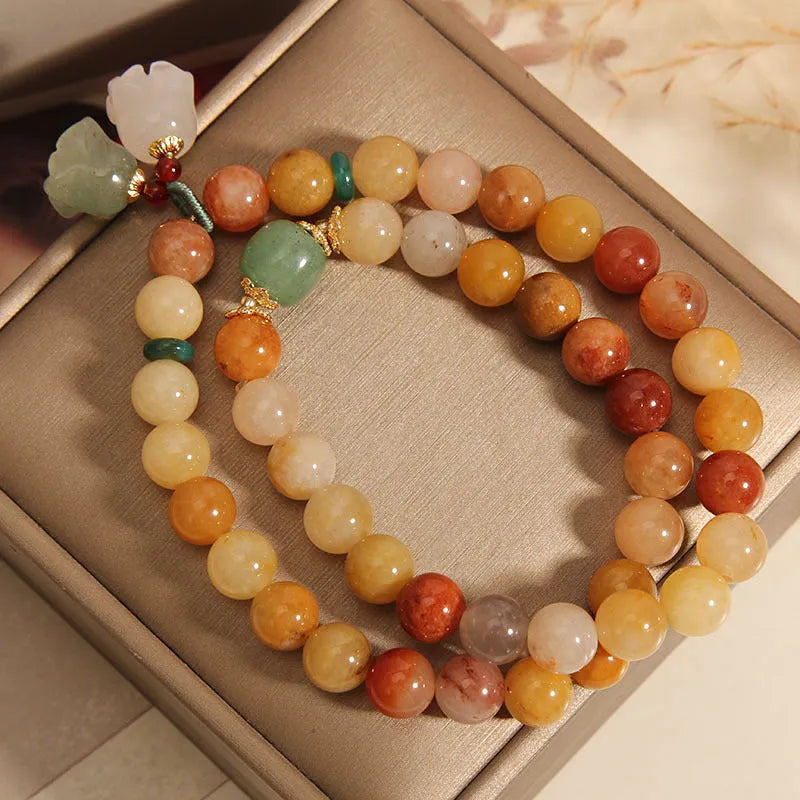 Women's natural jade multi-layer bracelet with orchid-coloured pendant