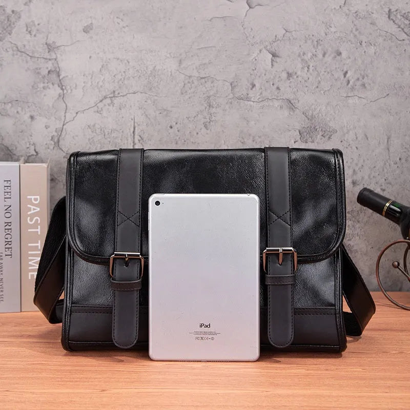 Black Korean-style men's anti-theft backpack with contrast sewing thread details