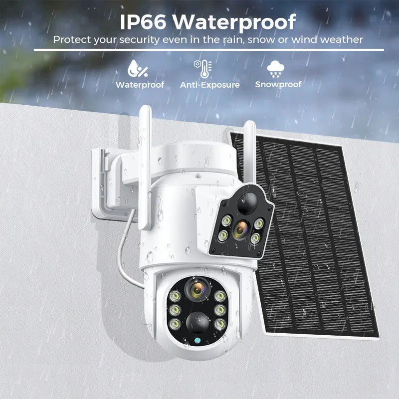 Outdoor solar wireless security camera with solar panel in black or white casing