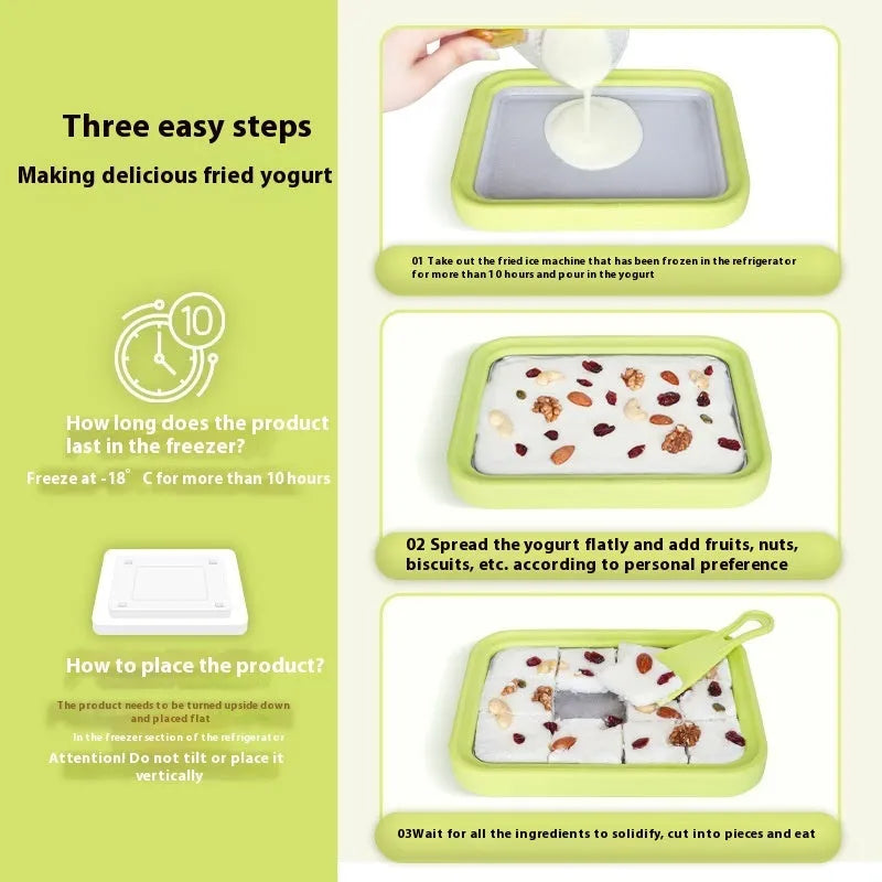 Manual DIY fried yoghurt machine for children in green, pink, rose red, or white, measuring 22.5cm x 17.5cm