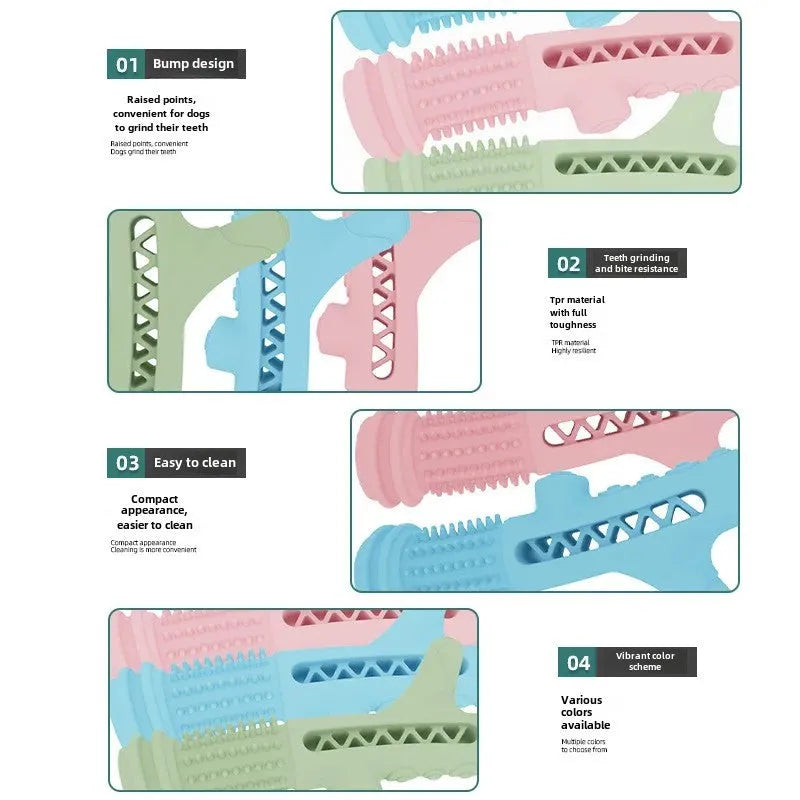 TPR tree branch dental chew toy for small dogs in blue, green, and pink colours