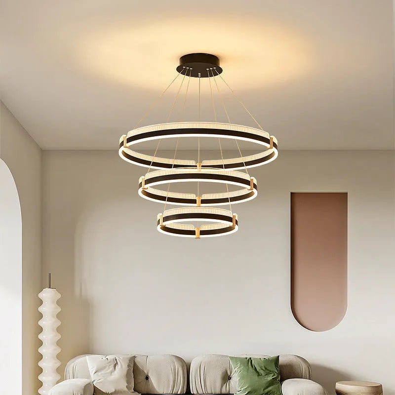 Coffee coloured three-layer aluminium pendant light 40+60+80CM with tri-colour stepless dimming