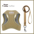 Brown waffle-texture cat harness with chest strap and matching pulling rope leash
