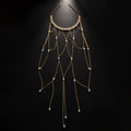 Gold and silver mesh tassel hair chain for women, showing pearl material and electroplated finish.