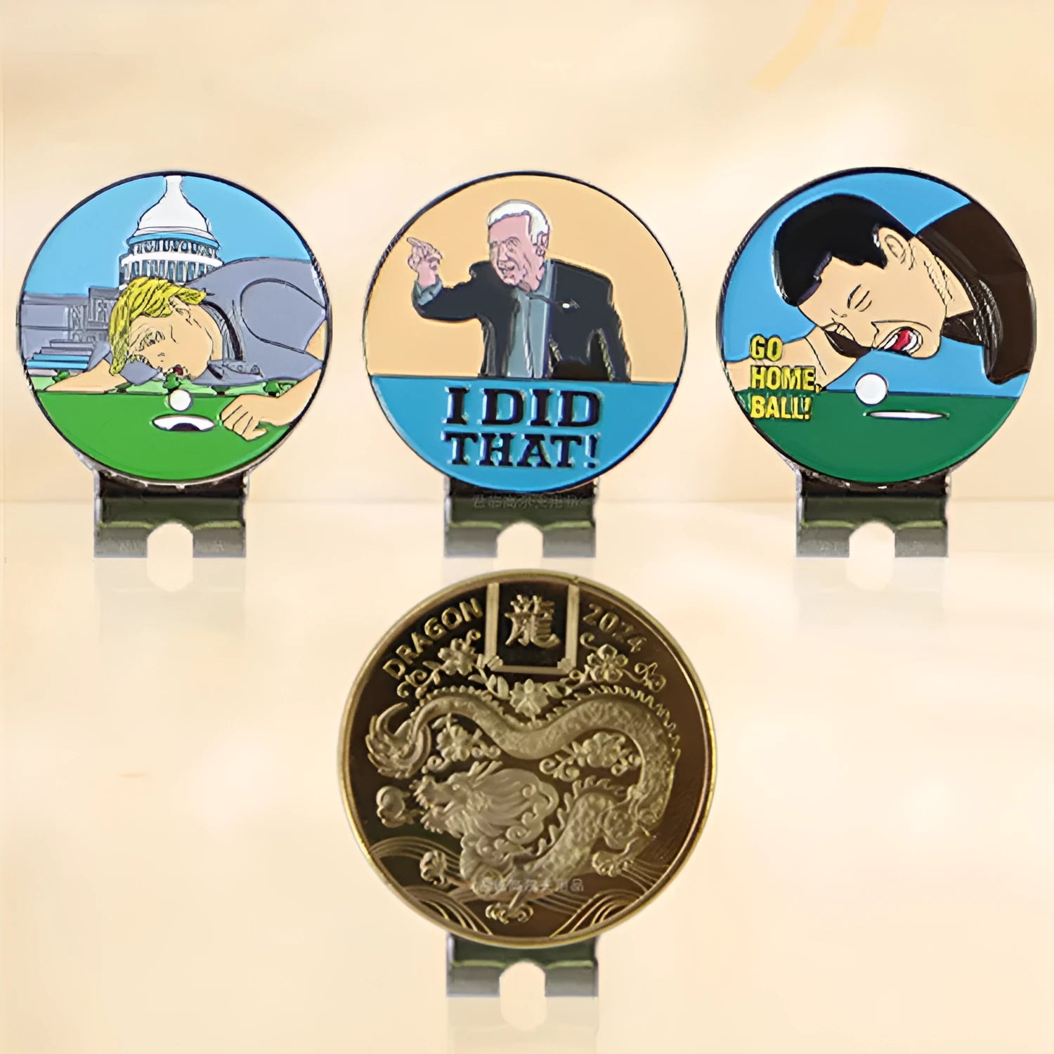 Zinc alloy hat clip with dragon year design for golf caps and personalised accessories
