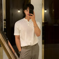 Men's slim-fit short-sleeved knitted shirt in ice silk fabric available in three colours