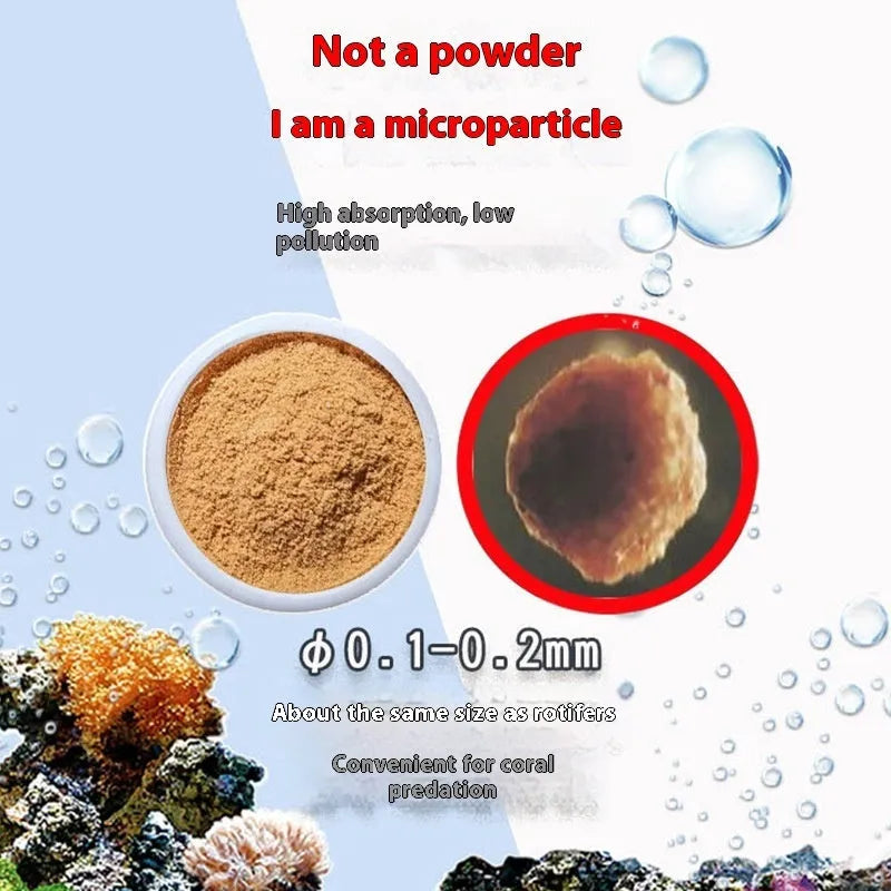 Ornamental fish coral feed micro particles in 30g pack with spoon and feeding tube