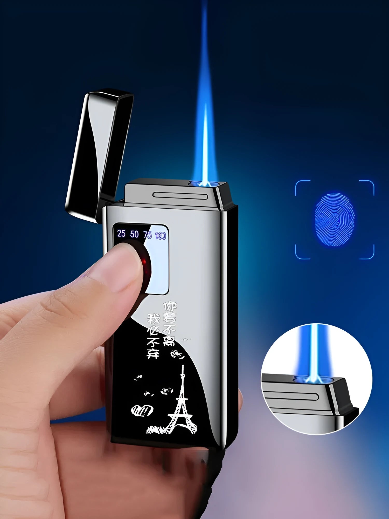 Touch-screen rechargeable electronic lighter with adjustable flame and alloy body