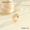 Gold electroplated stainless steel open mouth ring with zircon decoration and geometry design