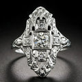 Silver geometric hollow-out ring with diamond studs on copper base