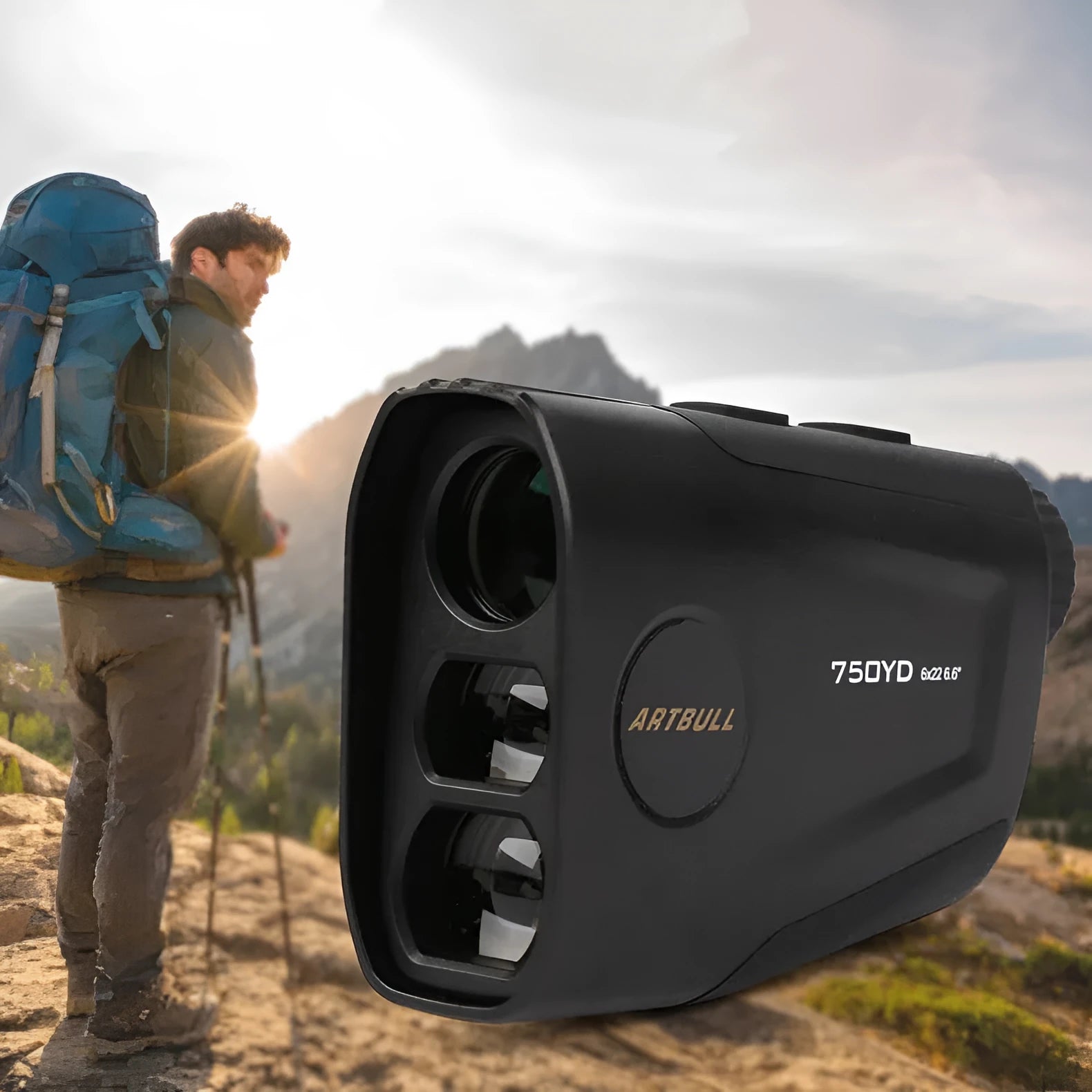 Rechargeable golf laser rangefinder with slope compensation and flag lock function.