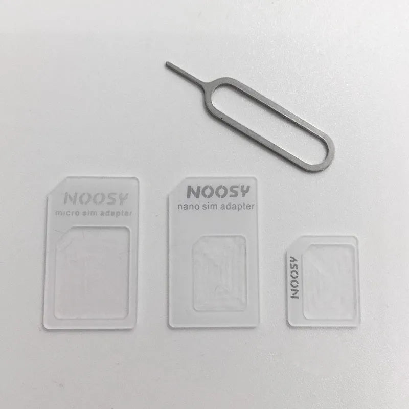 SIM restore four-in-one set showing three SIM adapters and card picking pin in black or white