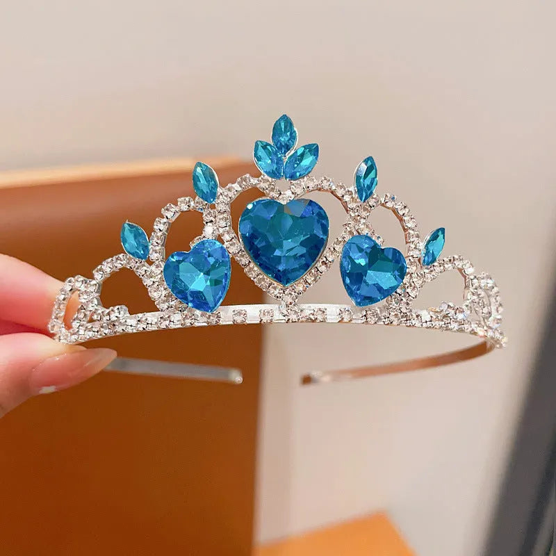 Crown hairband headdress with electroplated alloy metal and crystals for girls' princess dress-up