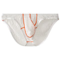Men's low waist lace briefs in white, black, green, red, and light purple colours.