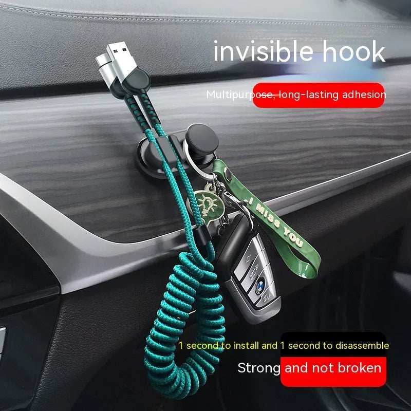 Dark green ABS silicone car cable storage hook measuring 52mm for organising charging cables