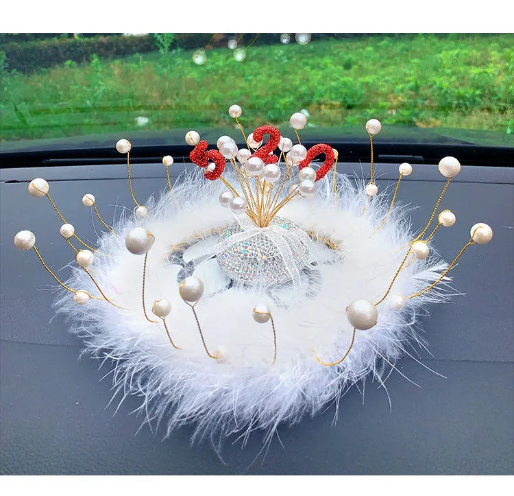 Clay diamond star car console decoration in pearl colours with heart and starry sky motifs