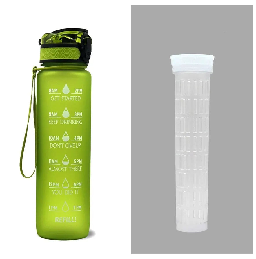 1 litre Tritan water bottle with time markers and gradient colour design
