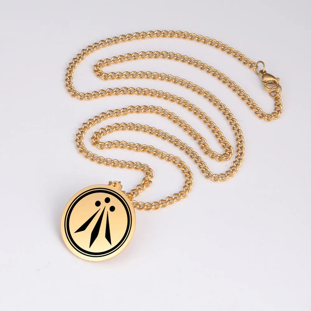 Irish Celtics symbolic geometric pendant necklace in stainless steel on an adjustable chain, available in steel or gold