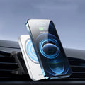 Black magnetic wireless car phone holder for Apple iPhone 12 with 15W charging