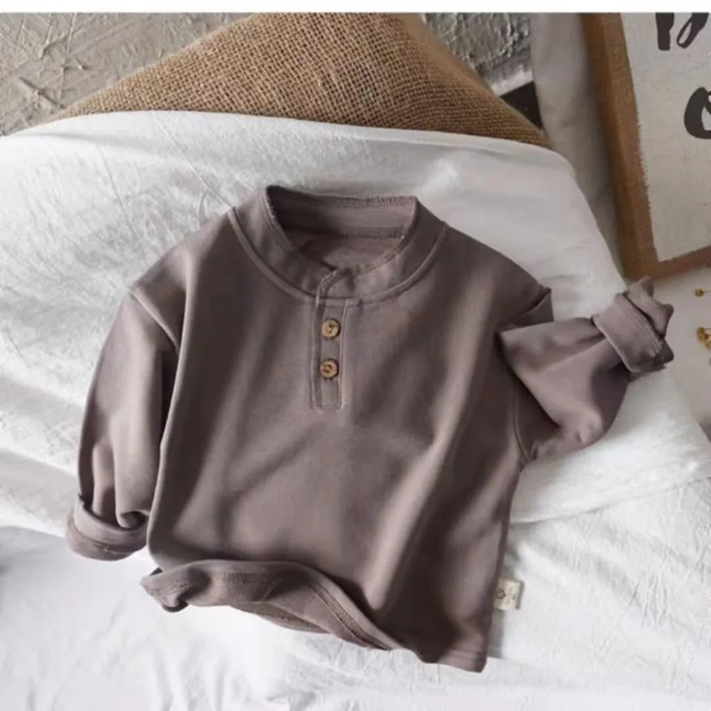 Baby cotton jacket T-shirt 95% cotton long sleeve round neck beige black brown children's coat