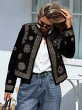 Women's casual printed hooded coat long sleeve round neck British style in milk silk polyester blend