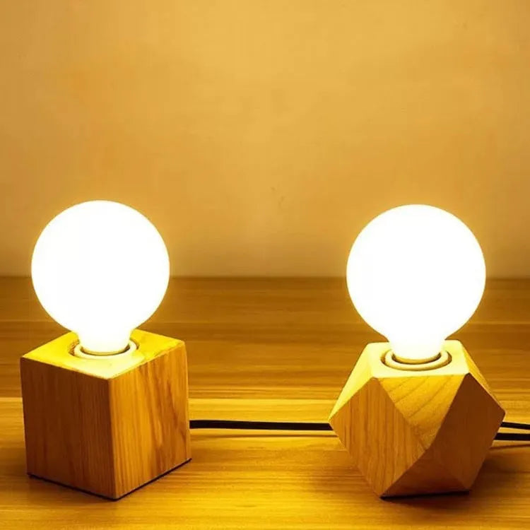 Retro wood lamp holder in square and diamond shapes with hanging wire