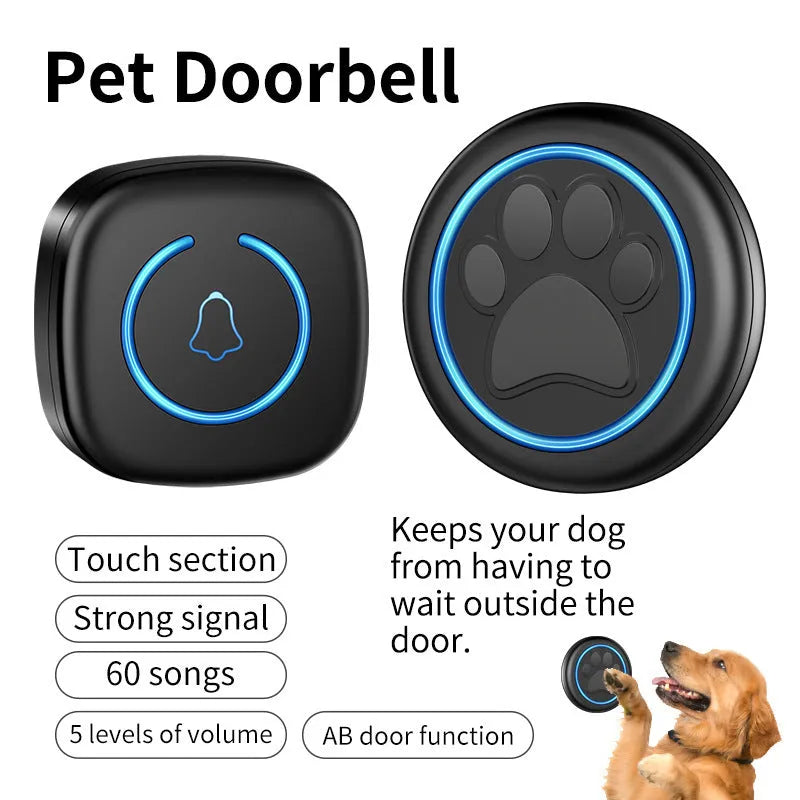 Wireless waterproof pet training doorbell in black or white with multiple plug options