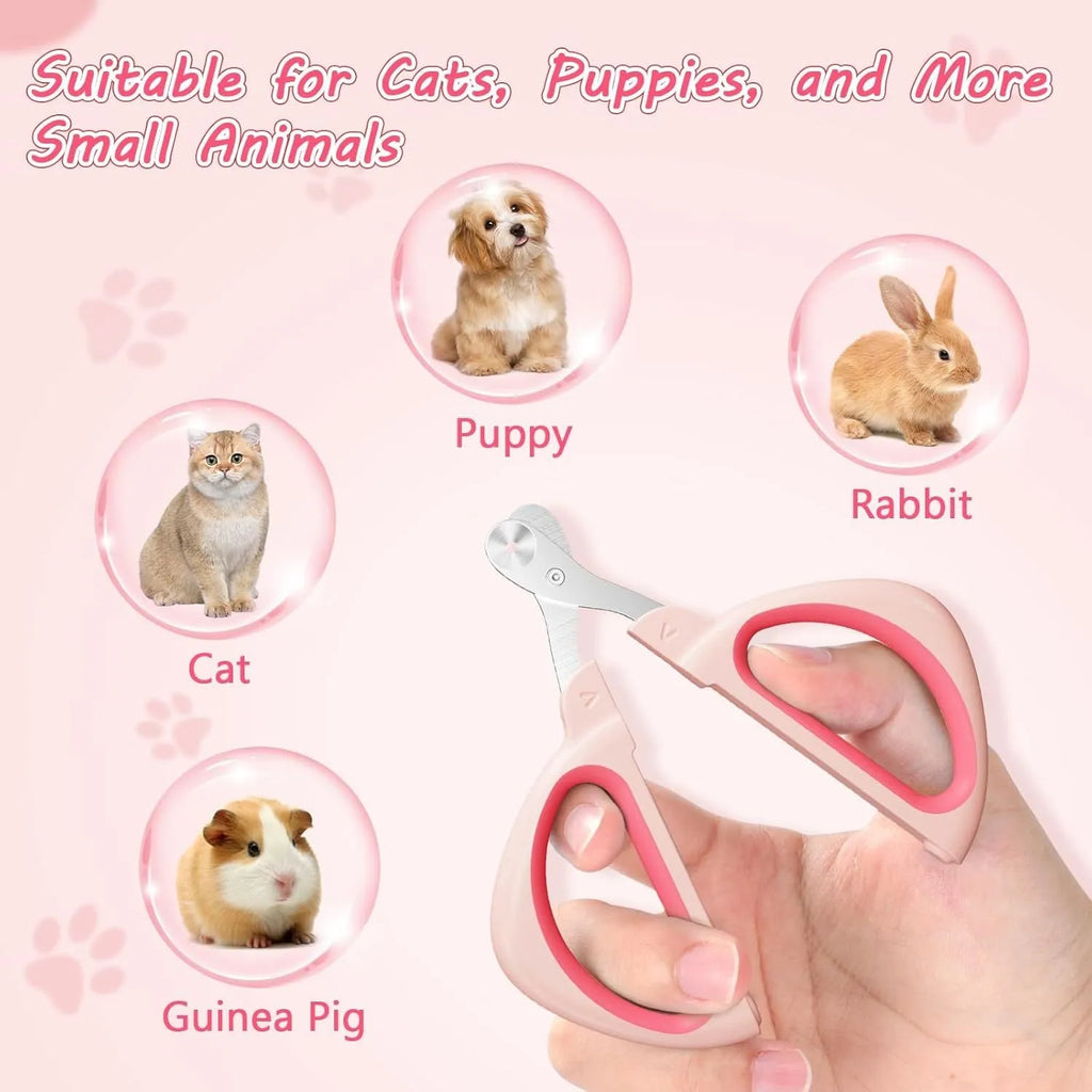 Blue cat nail clipper with a round positioning hole and non-slip handles on a white background.