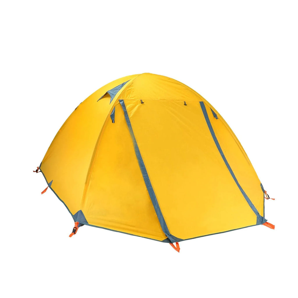 Triple double aluminium pole camping tent in orange for 3-4 people with two doors outdoors