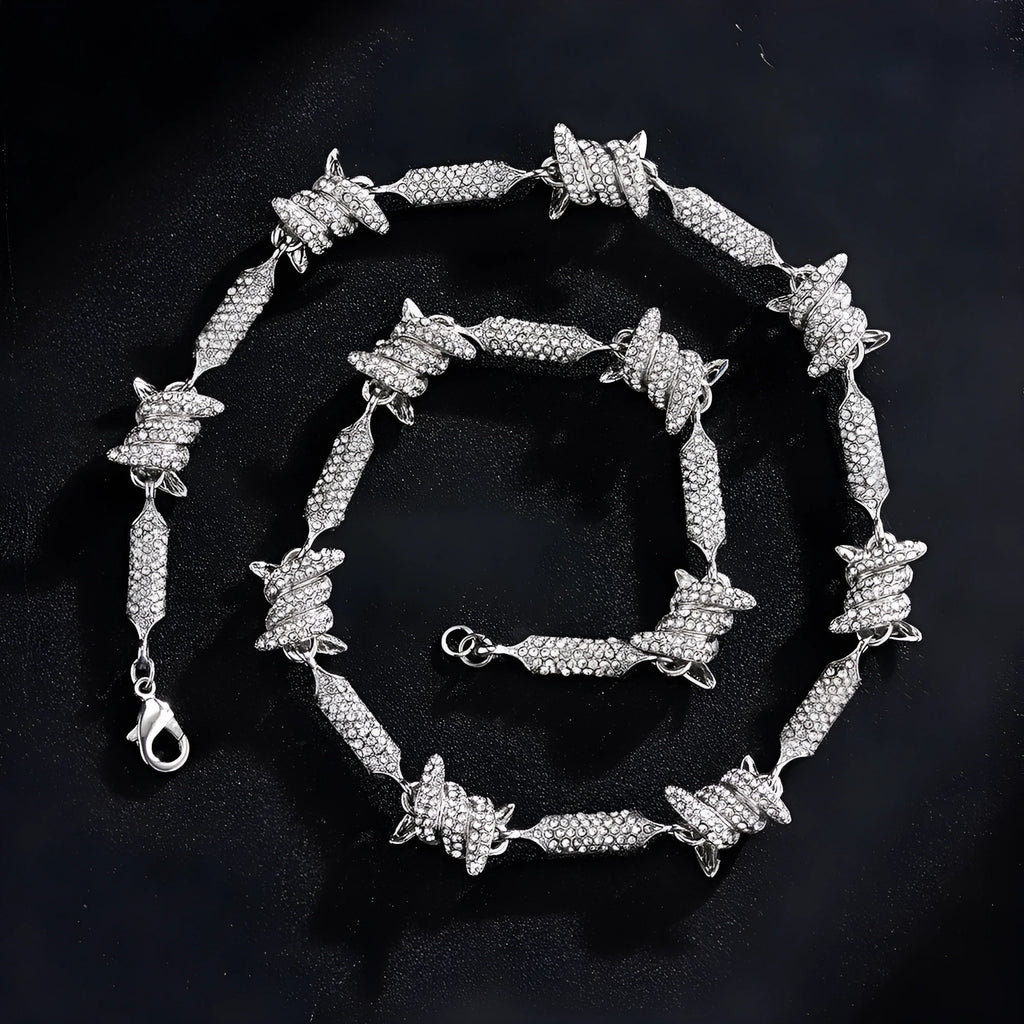 Cuban chain bracelet or necklace in gold or silver alloy with 3D solid pave links, 8 inch bracelet and 18-24 inch necklace lengths