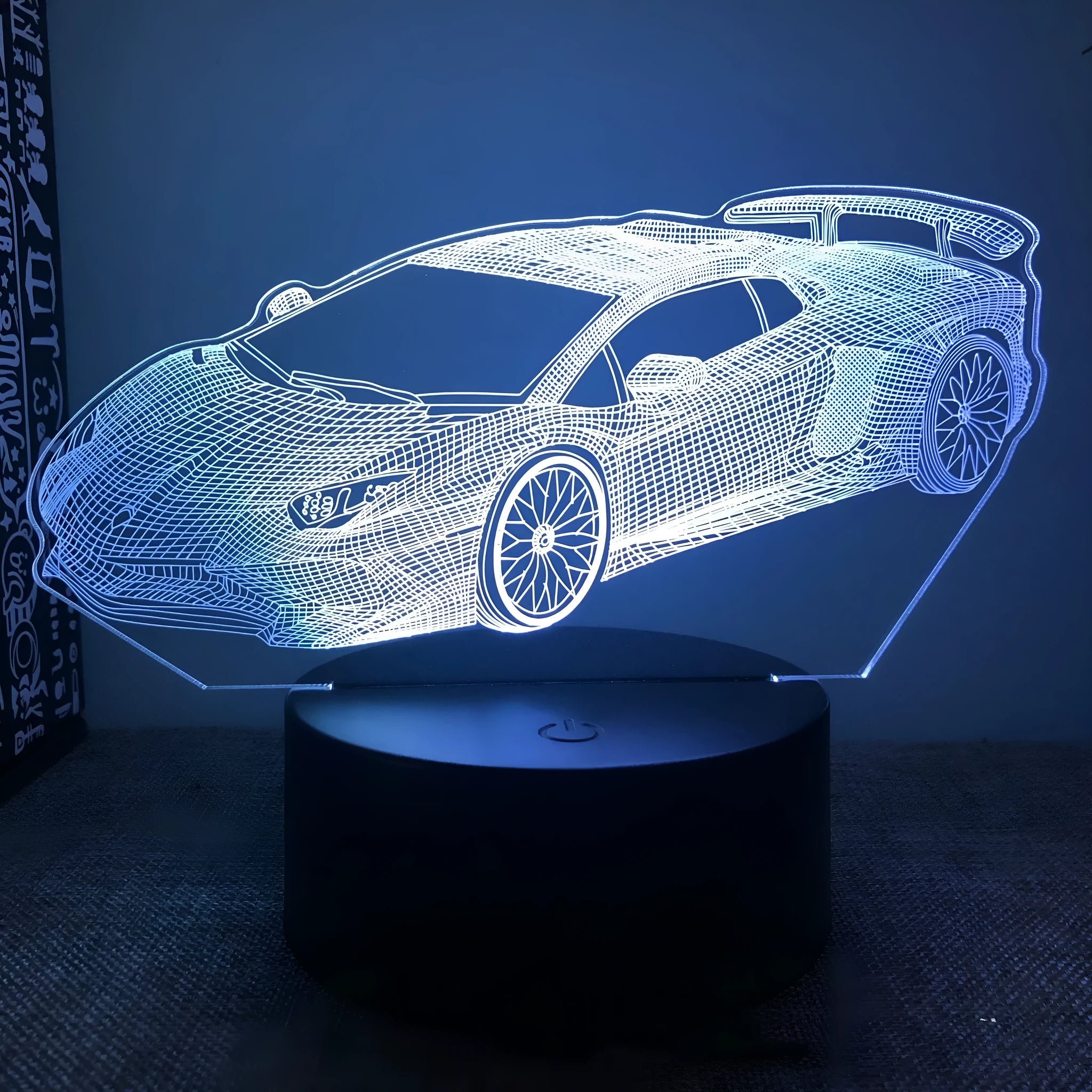 Sports car shaped USB bedside lamp with touch and remote control, 16 colour changing effects