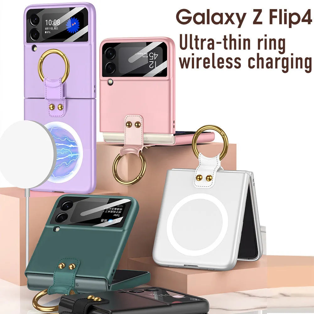 Samsung Galaxy Z Flip4 foldable case with built-in ring in Cool Black colour, PC material, injection molding