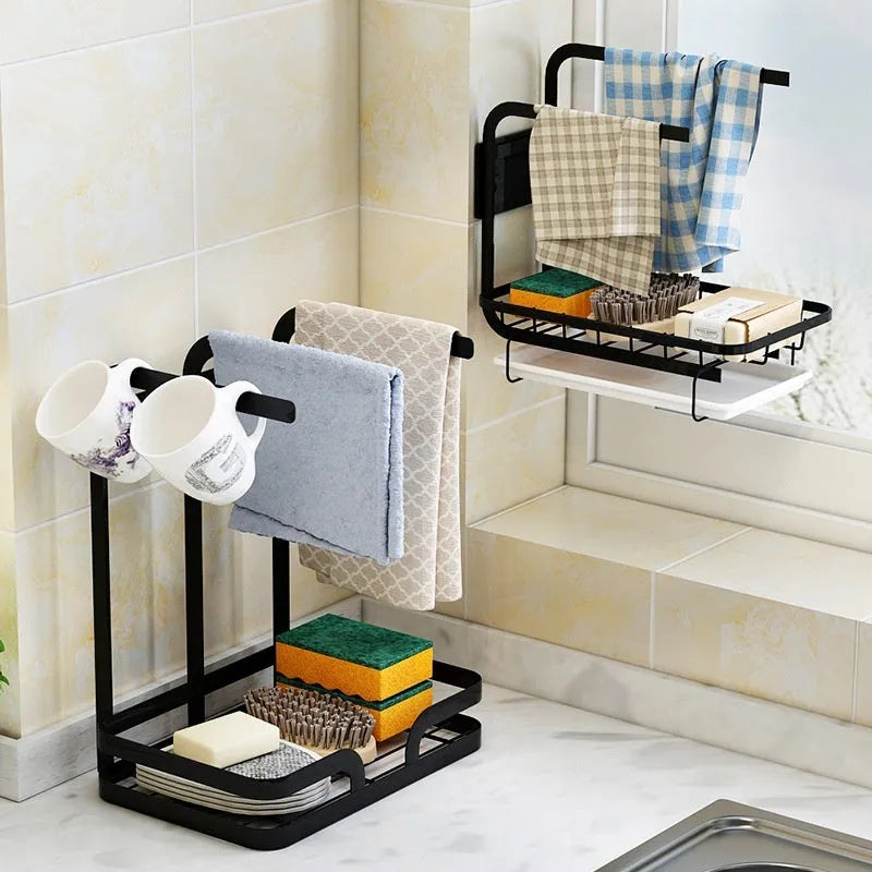 Foldable plastic kitchen rack in New Chinese style mounted on wall or placed on desktop for rag draining