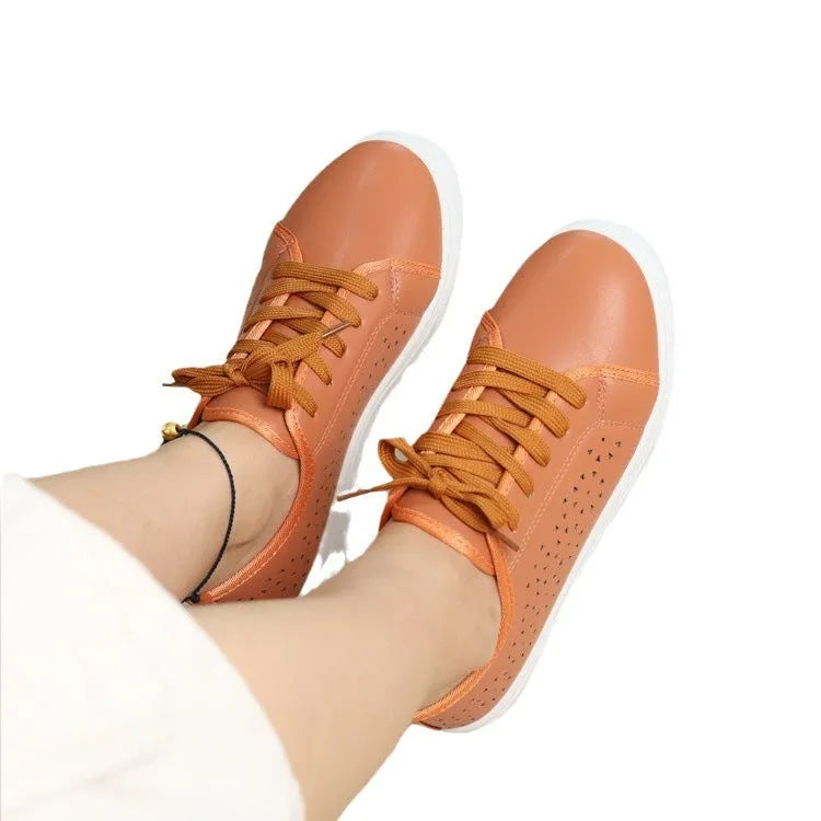 Fashion versatile casual sports shoes in light brown with round toe and rubber sole