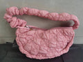 Light beige women's casual nylon shoulder messenger bag with a long adjustable strap.