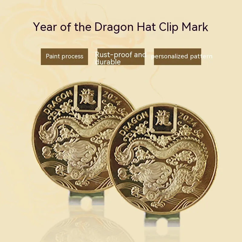 Zinc alloy hat clip with dragon year design for golf caps and personalised accessories